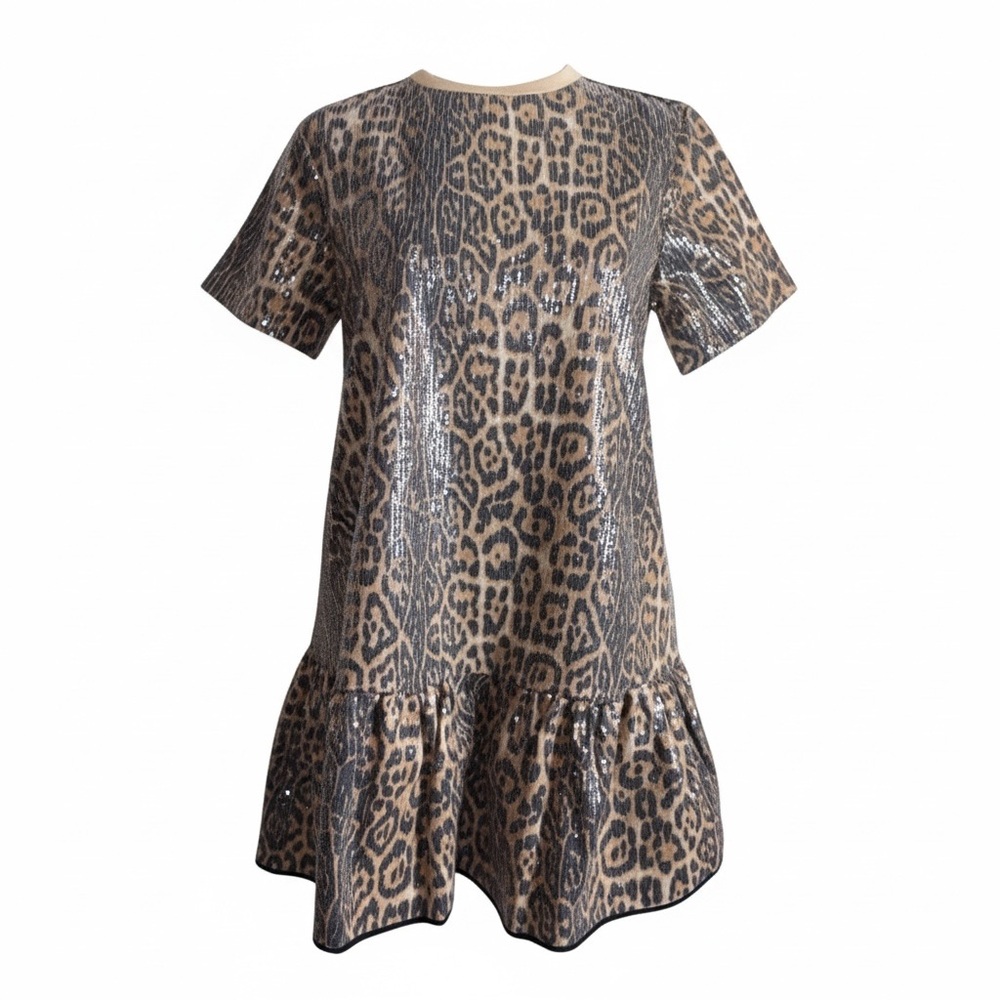 Strut and Bolt Sequin Taupe Leopard Mini Dress Size Small NWT